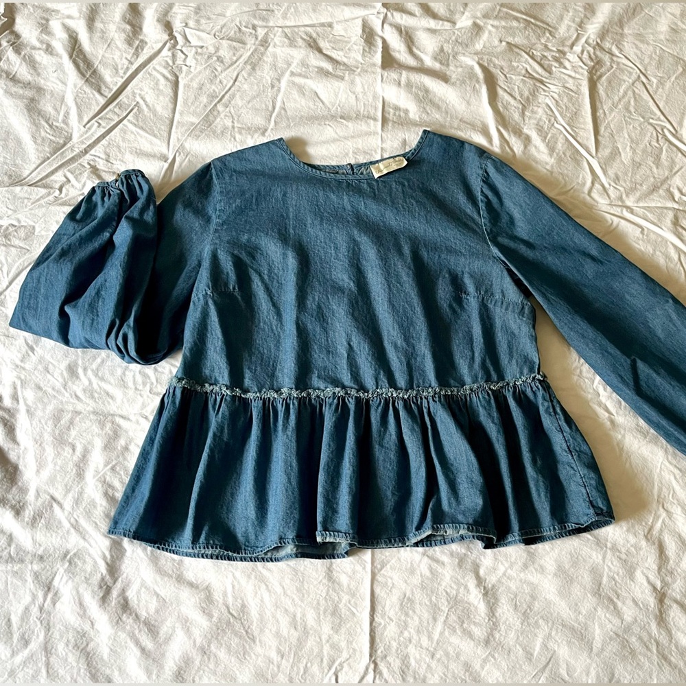 Chambray Long Sleeve Peplum Top Universal Thread M